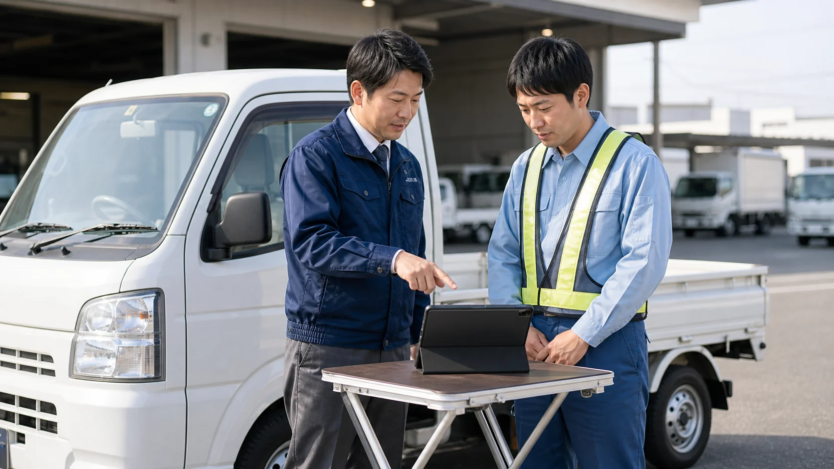 管理者がドライバーに安全スコアを説明している